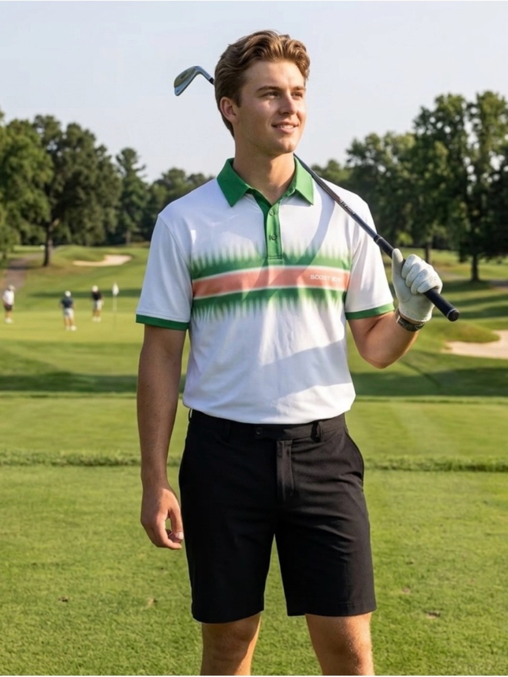 Bogey Boys by Macklemore Gradient Stripe Athletic Short Sleeve Polo, Size S, NWT